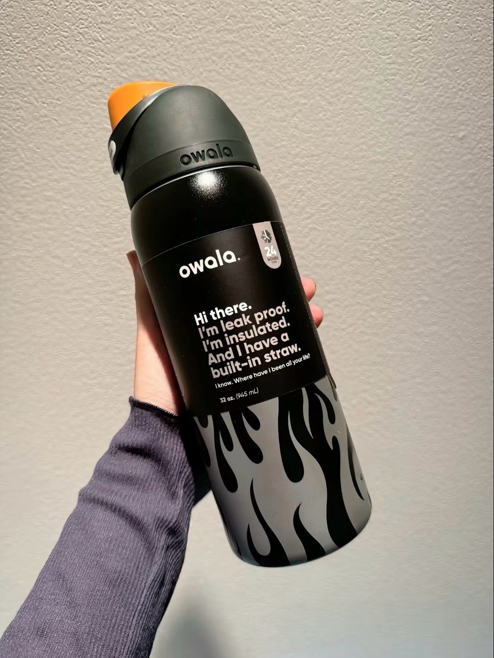 NEW Owala FreeSip 32 oz Stainless Insulated Leakproof Straw Bottle, Flames Black